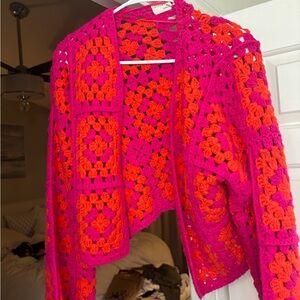 Vibrant Pink and Orange Crochet Sweater